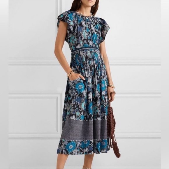 Ulla Johnson Lottie Midi Voile Dress | Lapis Blue Floral | Size 2 - Picture 2 of 16